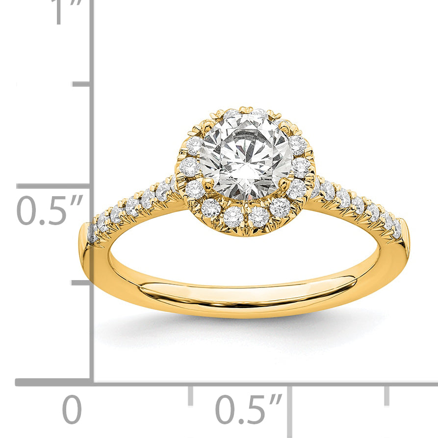 14k Yellow Gold 3/4 Ct. Lab Grown Diamond VS/SI+ G+ Round Halo Engagement Ring