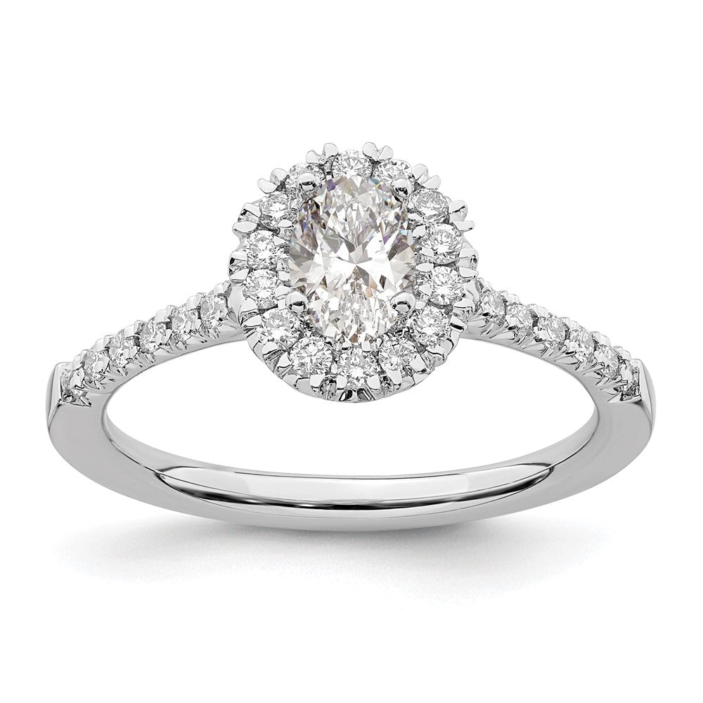 14k White Gold 1/3 Ct. Lab Grown Diamond VS/SI+ G+ 1/2 Ct. Center Oval Semi Mount Halo Engagement Ring