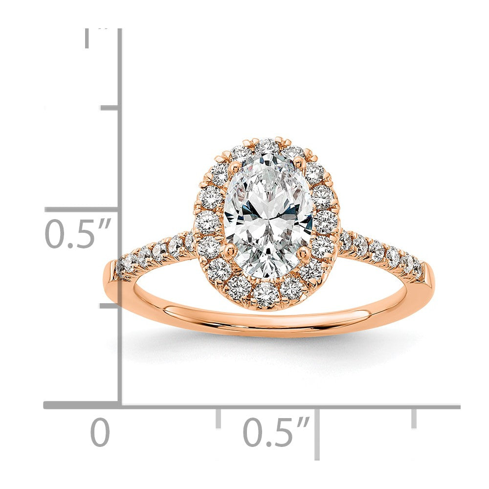 14k Rose Gold 3/8 Ct. Lab Grown Diamond VS/SI+ G+ 1 Ct. Center Oval Semi Mount Halo Engagement Ring