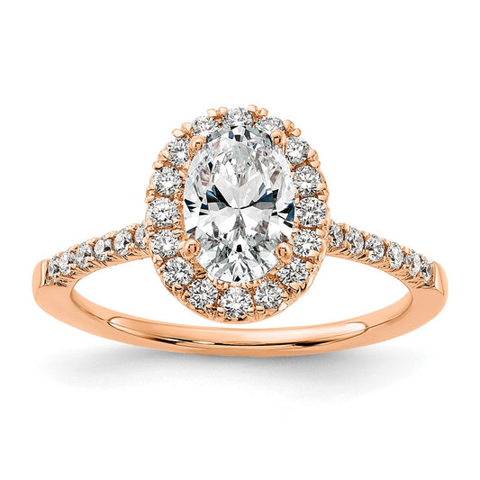 14k Rose Gold 3/8 Ct. Lab Grown Diamond VS/SI+ G+ 1 Ct. Center Oval Semi Mount Halo Engagement Ring