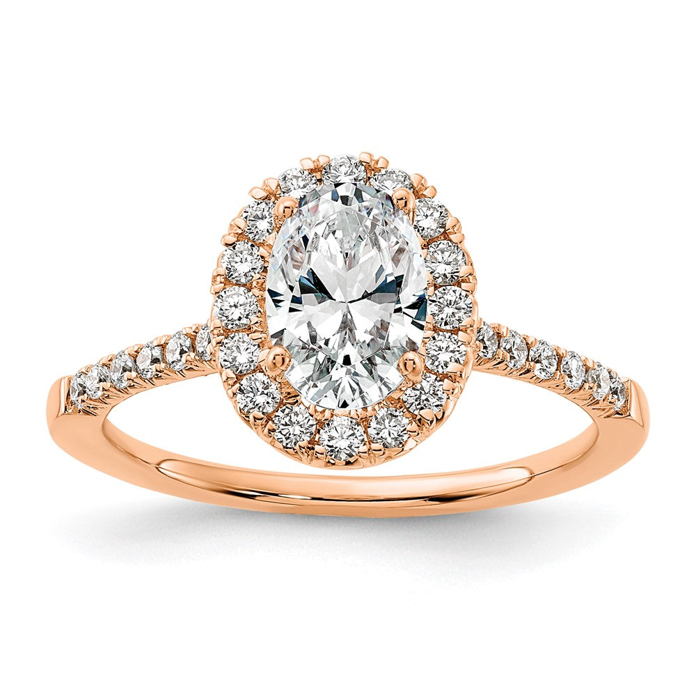 14k Rose Gold 7/8 Ct. Lab Grown Diamond VS/SI+ G+ Oval Complete Halo Engagement Ring