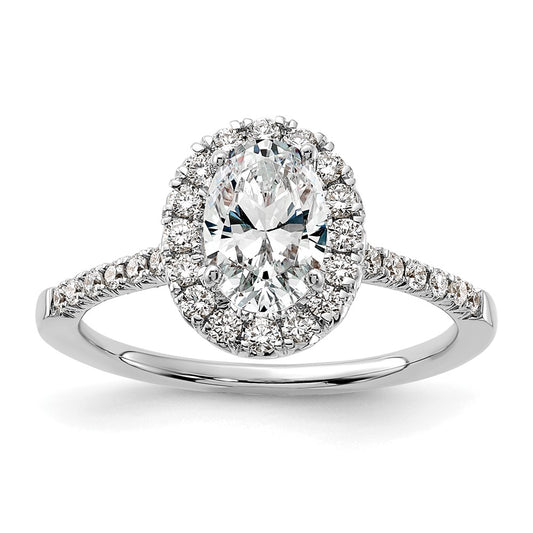 14k White Gold 3/8 Ct. Lab Grown Diamond VS/SI+ G+ 1 Ct. Center Oval Semi Mount Halo Engagement Ring