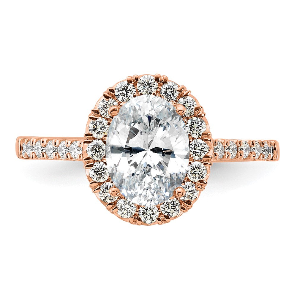 14k Rose Gold 1/2 Ct. Lab Grown Diamond VS/SI+ G+ 1 1/2 Ct. Center Oval Semi Mount Halo Engagement Ring