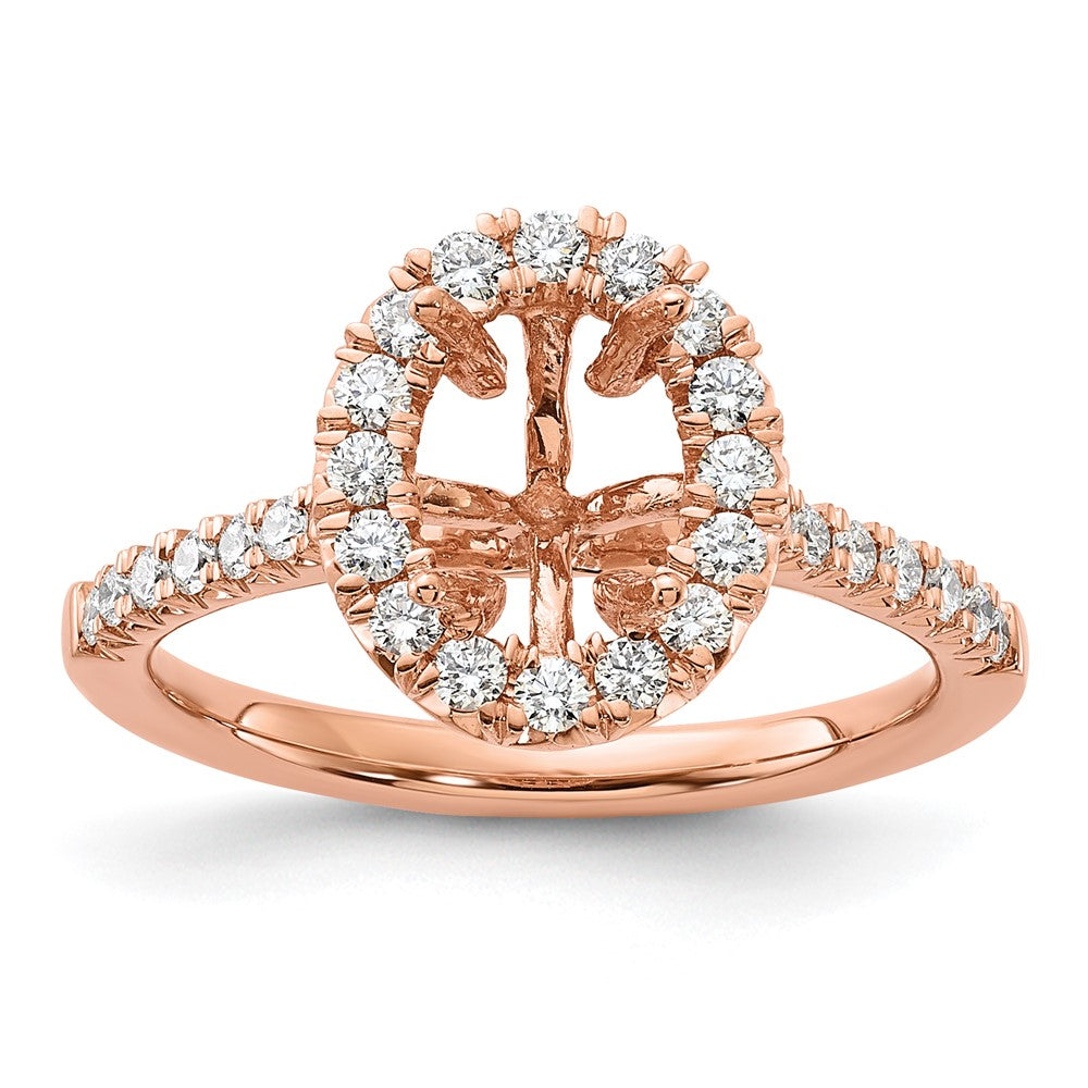 14k Rose Gold 1/2 Ct. Lab Grown Diamond VS/SI+ G+ 1 1/2 Ct. Center Oval Semi Mount Halo Engagement Ring