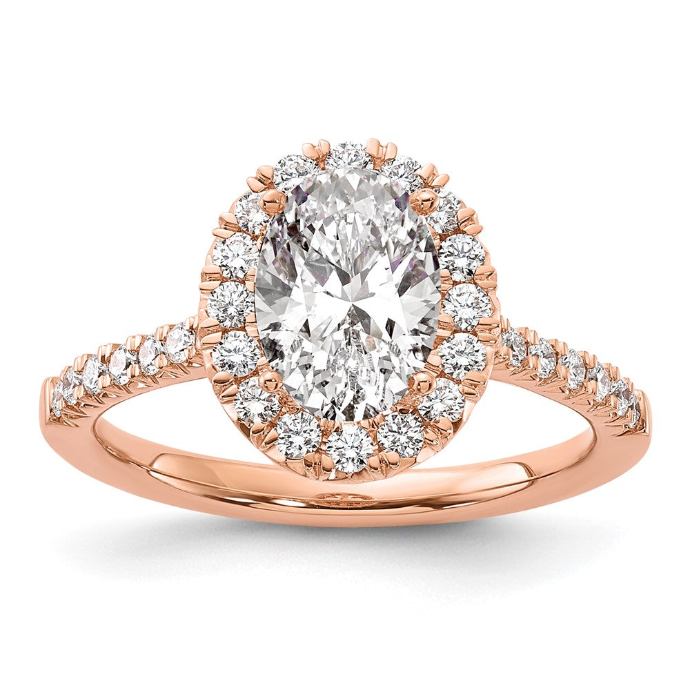 14k Rose Gold 1/2 Ct. Lab Grown Diamond VS/SI+ G+ 1 1/2 Ct. Center Oval Semi Mount Halo Engagement Ring