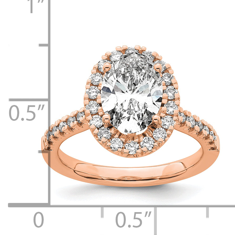 14k Rose Gold 1/2 Ct. Lab Grown Diamond VS/SI+ G+ 2 Ct. Center Oval Halo Engagement Ring