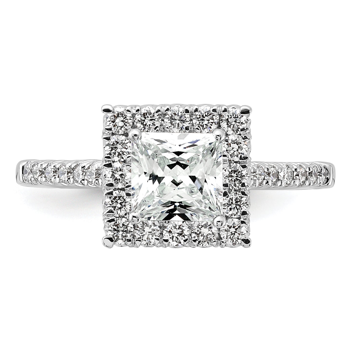 14k White Gold 1/2 Ct. Lab Grown Diamond VS/SI+ G+ 1 Ct. Center Princess Halo Engagement Ring