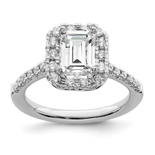 14k White Gold 14kw Lab Grown VS/SI+ G+ Diamond Emerald Halo Semi-mount Engagement Ring