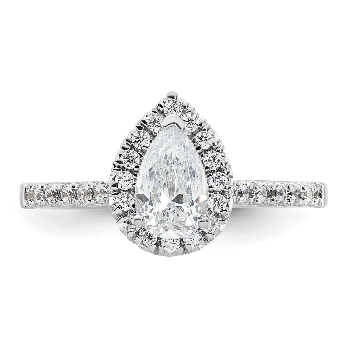 14k White Gold 1/3 Ct. Lab Grown Diamond VS/SI+ G+ 3/4 Ct. Center Pear Halo Engagement Ring