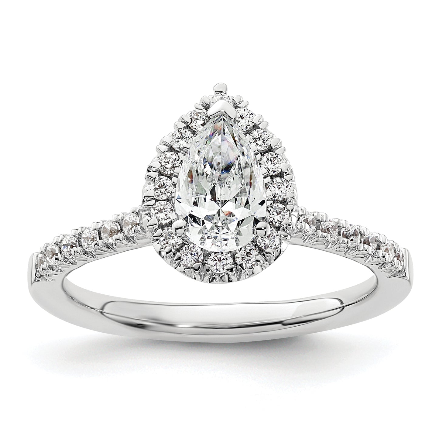 14k White Gold 1/3 Ct. Lab Grown Diamond VS/SI+ G+ 3/4 Ct. Center Pear Halo Engagement Ring