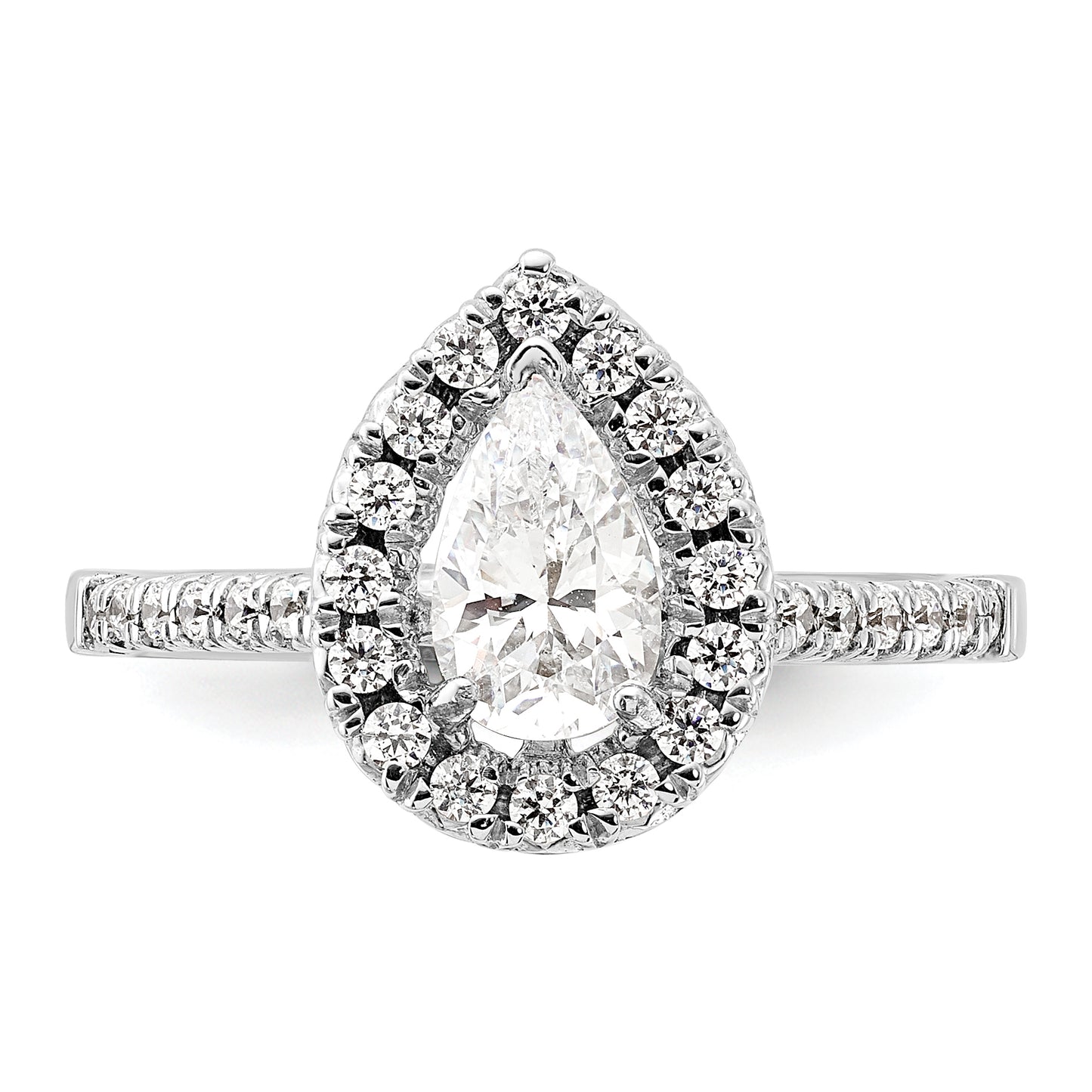 14k White Gold 3/8 Ct. Lab Grown Diamond VS/SI+ G+ 1 Ct. Center Pear Halo Engagement Ring