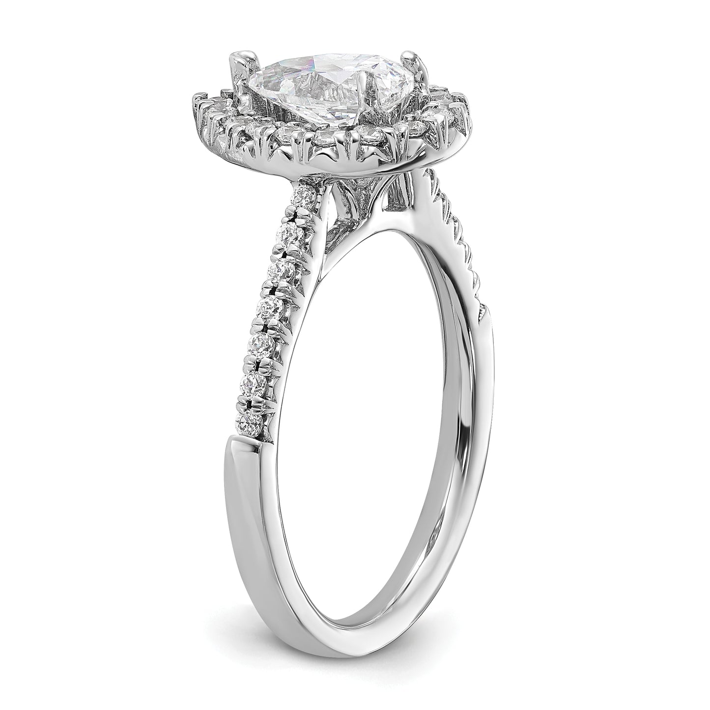 14k White Gold 3/8 Ct. Lab Grown Diamond VS/SI+ G+ 1 Ct. Center Pear Halo Engagement Ring