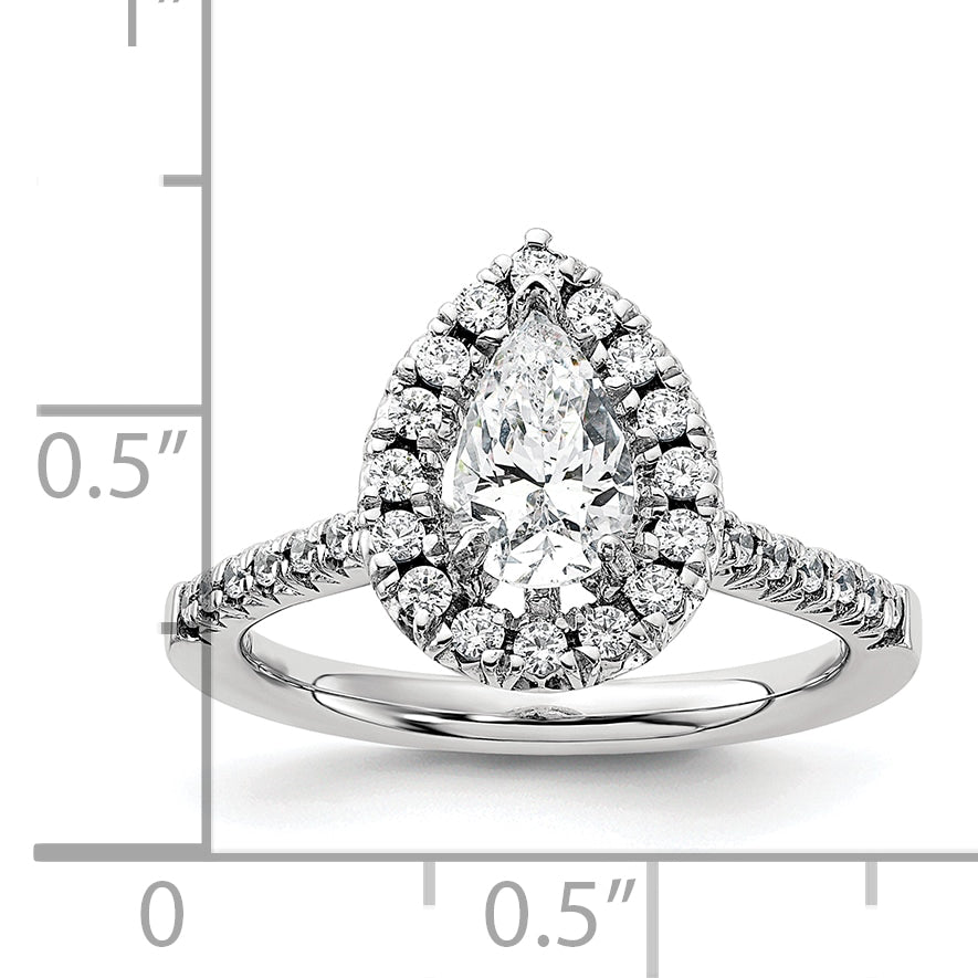 14k White Gold 3/8 Ct. Lab Grown Diamond VS/SI+ G+ 1 Ct. Center Pear Halo Engagement Ring