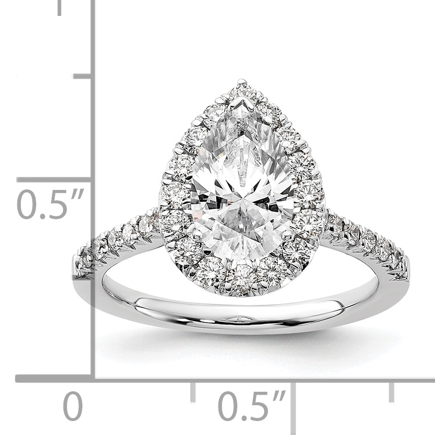 14k White Gold 5/8 Ct. Lab Grown Diamond VS/SI+ G+ 1 1/2 Ct. Center Pear Halo Engagement Ring