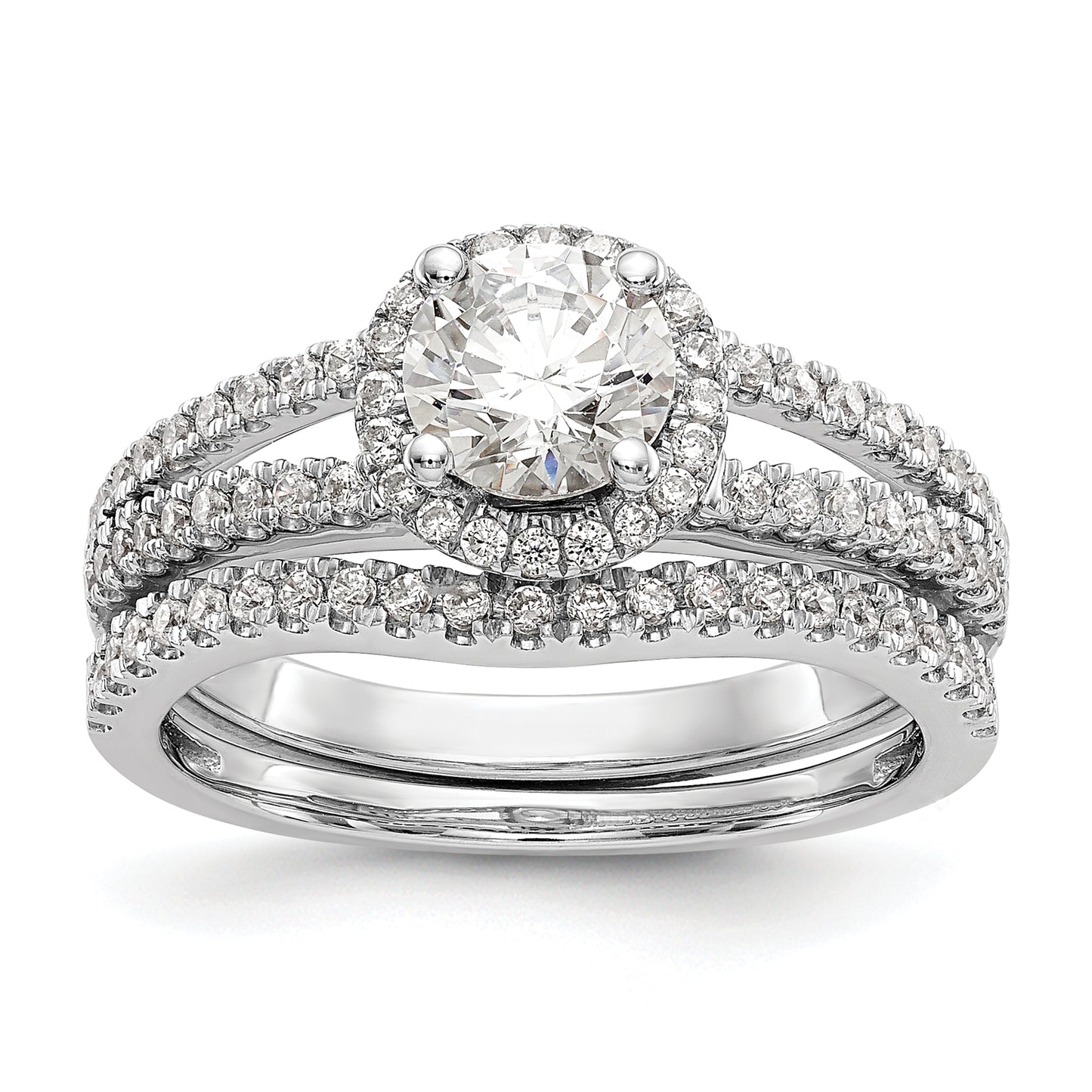 14k White Gold 1/3 Ct. Lab Grown Diamond VS/SI+ G+ 3/4 Ct. Center Round Engagement Ring