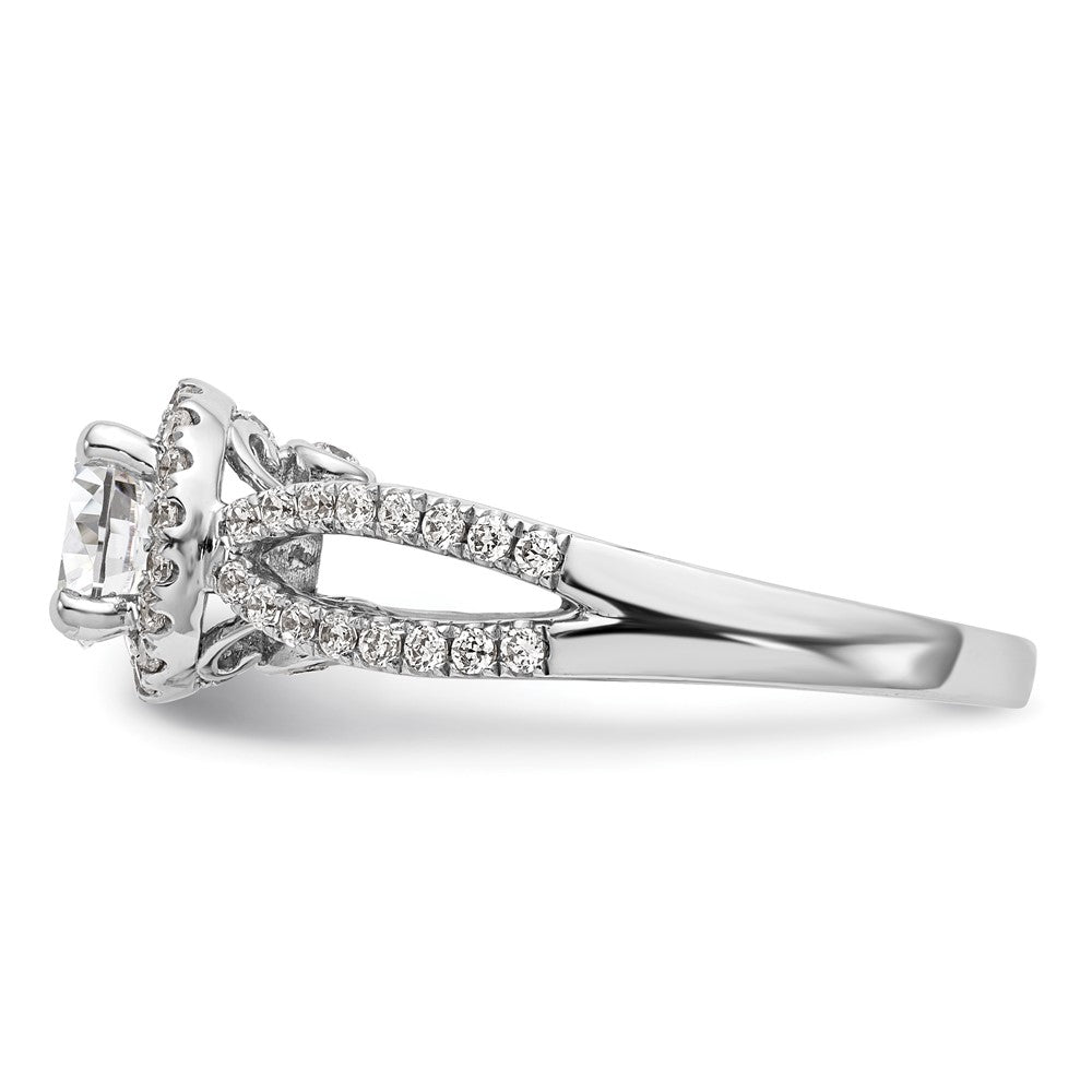 14k White Gold 5/8 Ct. Lab Grown Diamond VS/SI+ G+ 1 Ct. Center Round Semi Mount Halo Engagement Ring