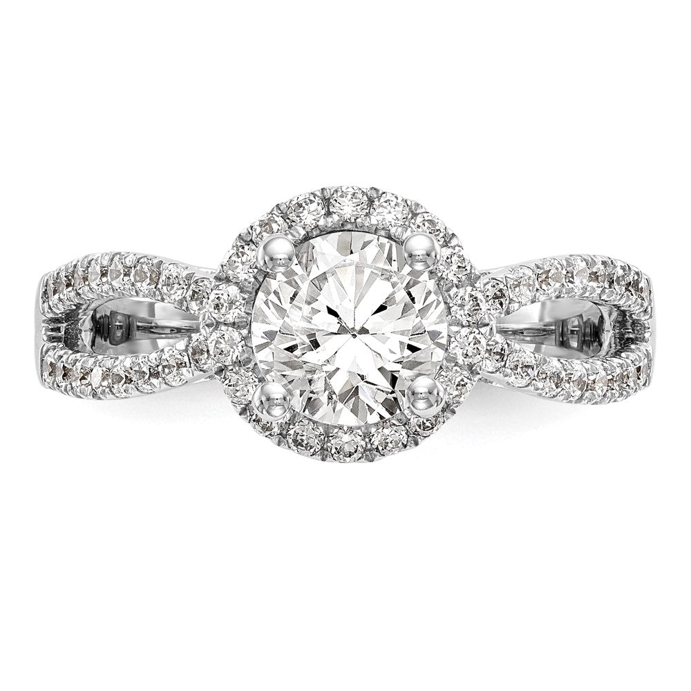 14k White Gold 5/8 Ct. Lab Grown Diamond VS/SI+ G+ 1 Ct. Center Round Semi Mount Halo Engagement Ring