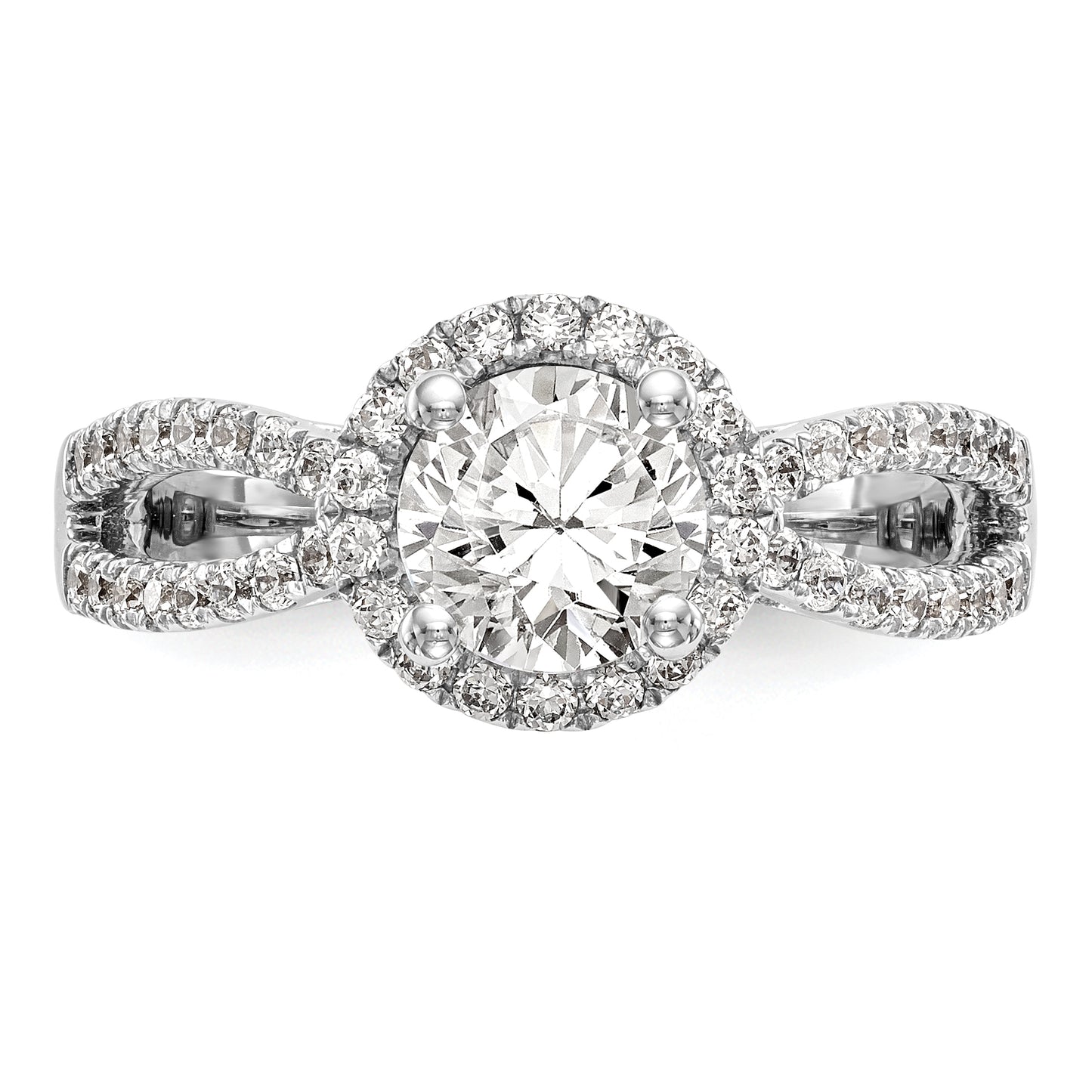 14k White Gold 5/8 Ct. Lab Grown Diamond VS/SI+ G+ 1 Ct. Center Round Halo Engagement Ring