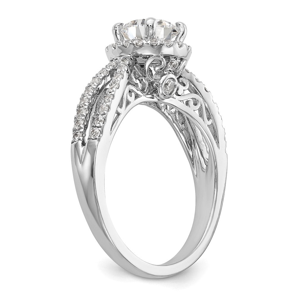 14k White Gold 5/8 Ct. Lab Grown Diamond VS/SI+ G+ 1 Ct. Center Round Semi Mount Halo Engagement Ring