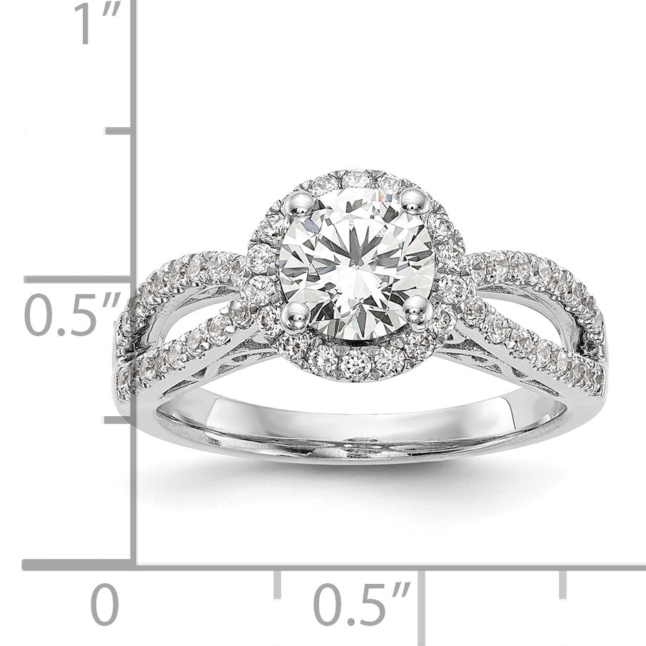 14k White Gold 5/8 Ct. Lab Grown Diamond VS/SI+ G+ 1 Ct. Center Round Halo Engagement Ring