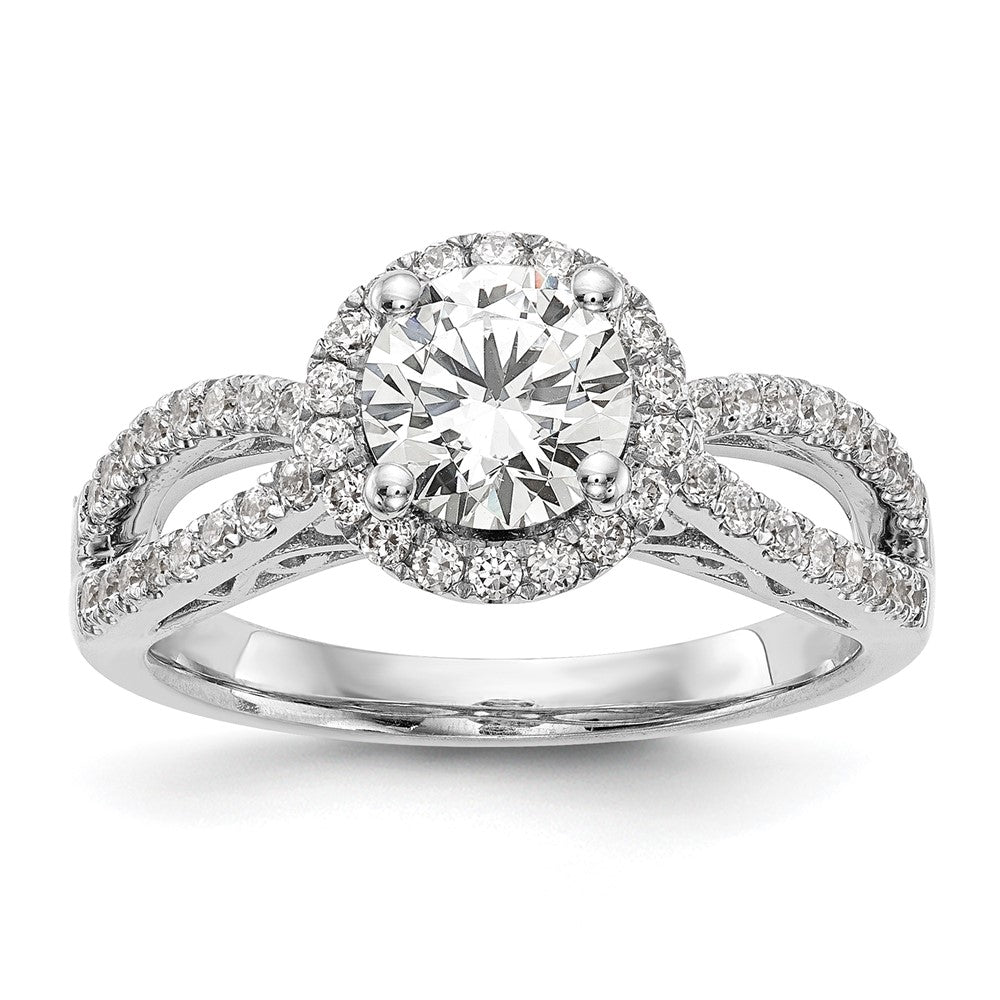 14k White Gold 5/8 Ct. Lab Grown Diamond VS/SI+ G+ 1 Ct. Center Round Semi Mount Halo Engagement Ring