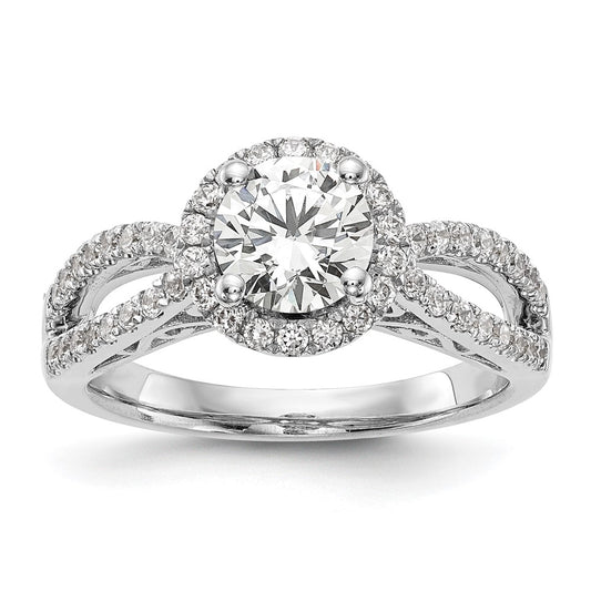 14k White Gold 5/8 Ct. Lab Grown Diamond VS/SI+ G+ 1 Ct. Center Round Semi Mount Halo Engagement Ring