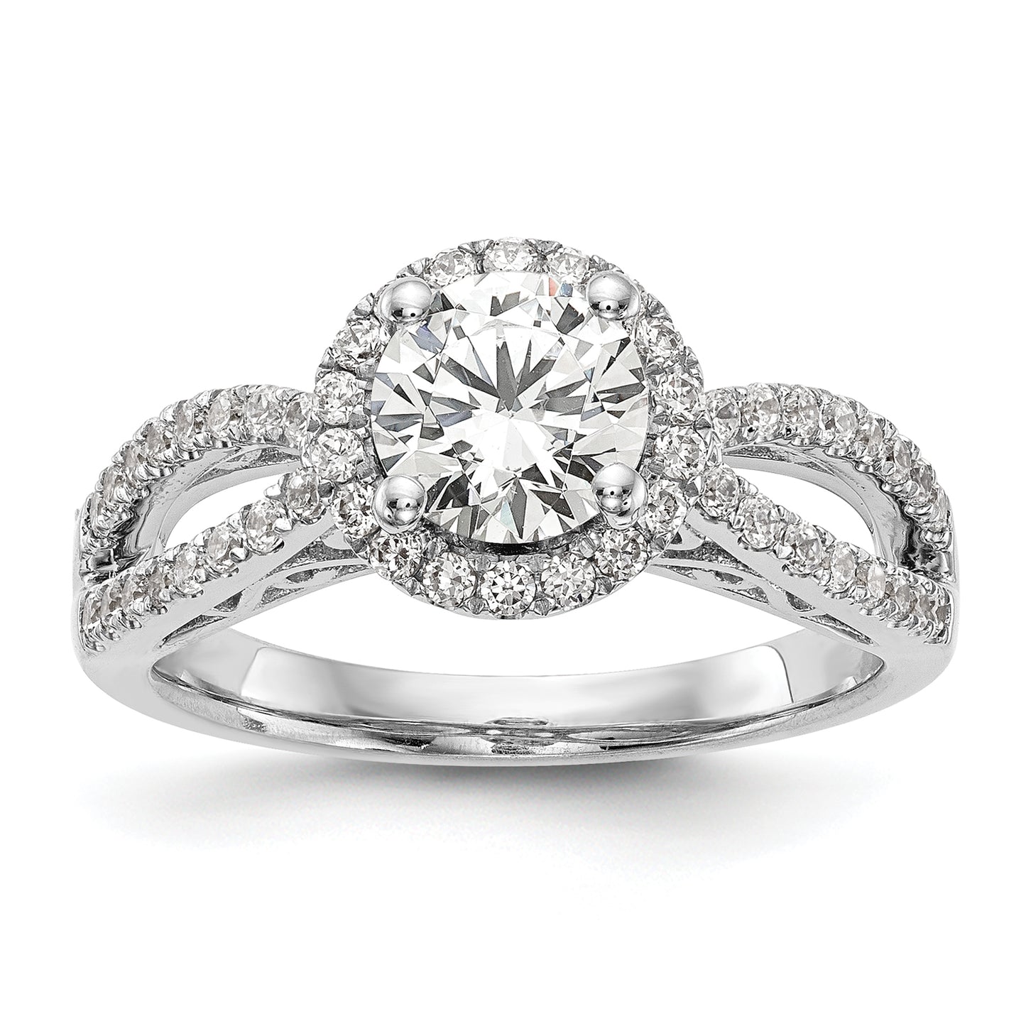 14k White Gold 5/8 Ct. Lab Grown Diamond VS/SI+ G+ 1 Ct. Center Round Halo Engagement Ring