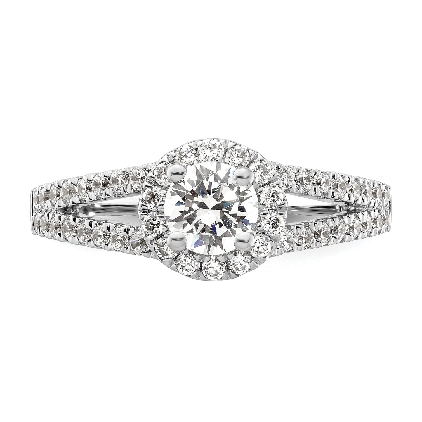 14k White Gold 1 Ct. Lab Grown Diamond VS/SI+ G+ Round Halo Engagement Ring