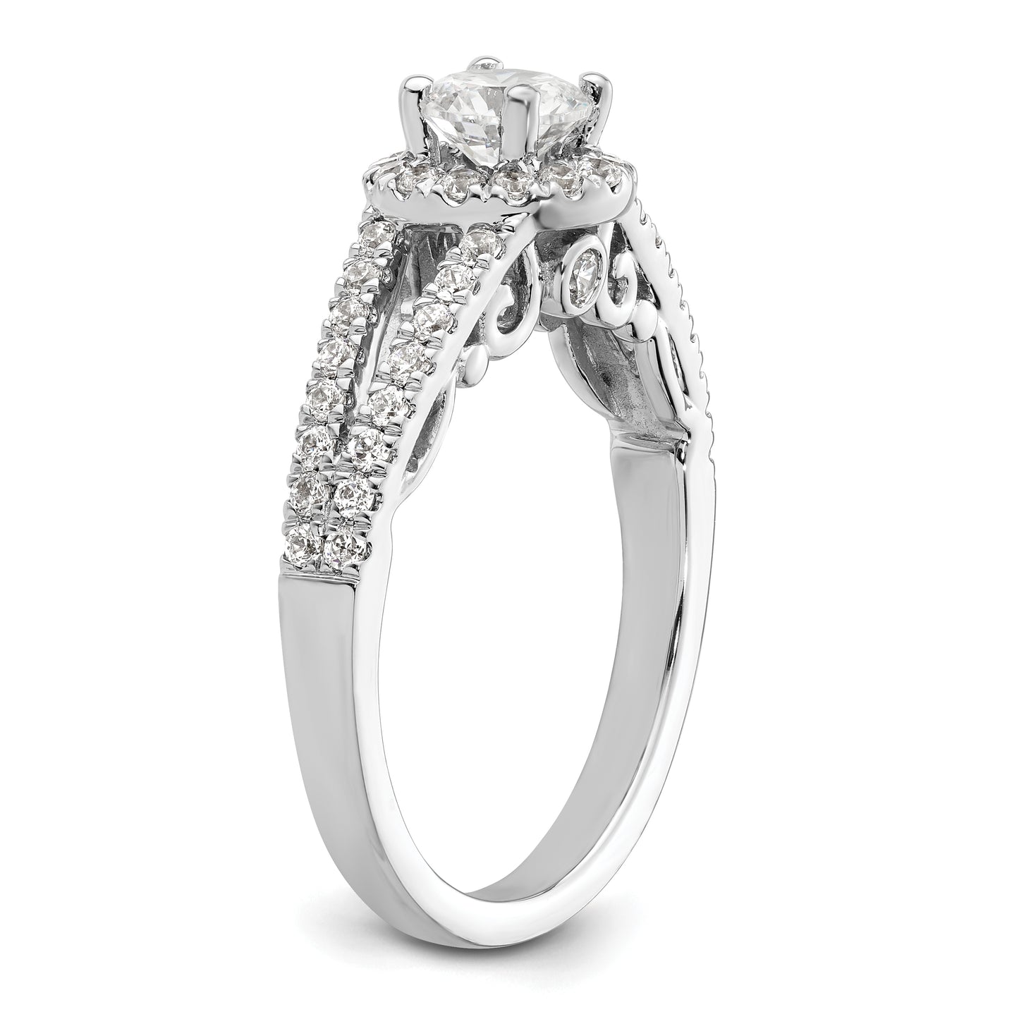 14k White Gold 1 Ct. Lab Grown Diamond VS/SI+ G+ Round Halo Engagement Ring