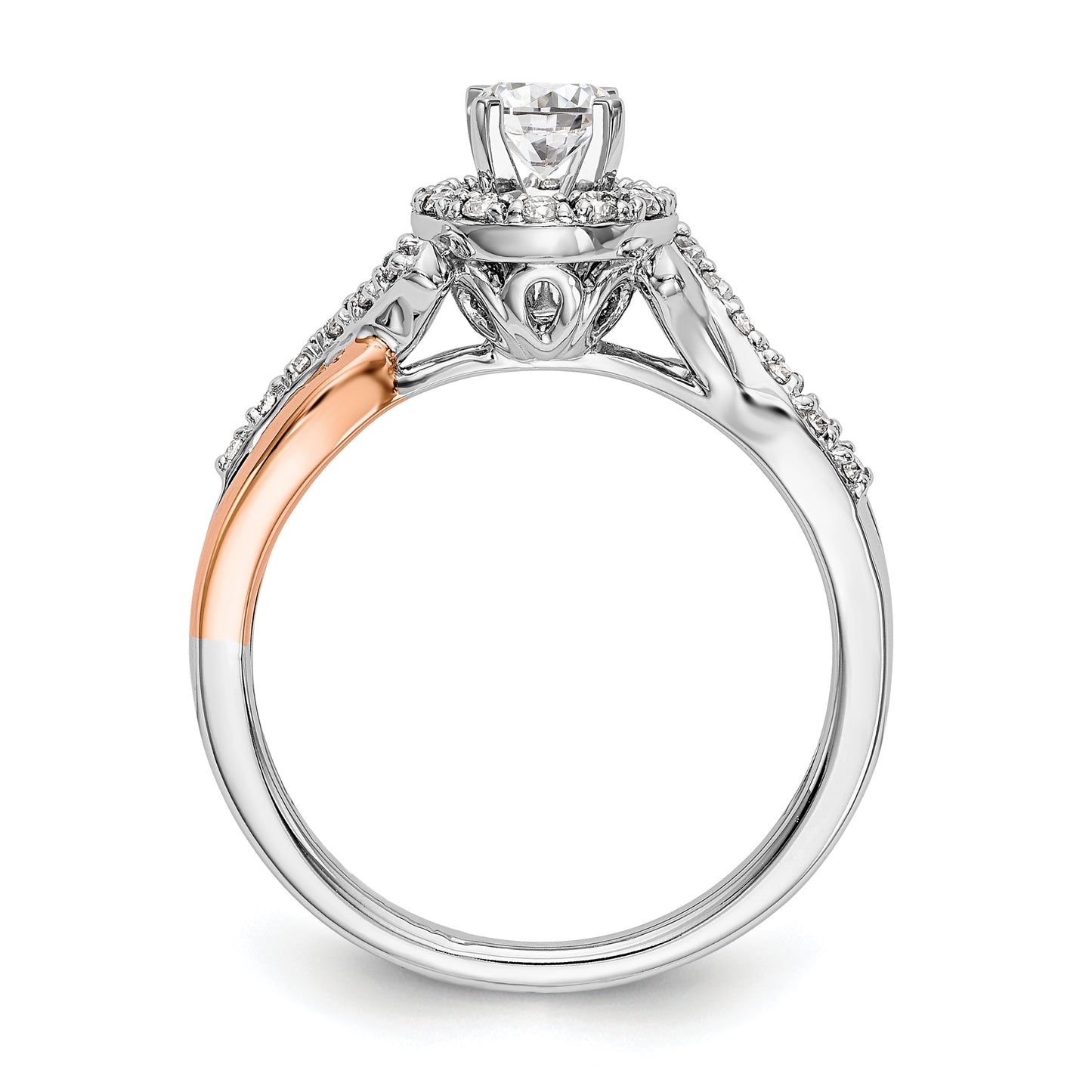 14K White/Rose Gold Two-Tone Rose and White 1/4 Ct. Lab Grown Diamond VS/SI+ G+ Halo Peg Set Engagement Ring