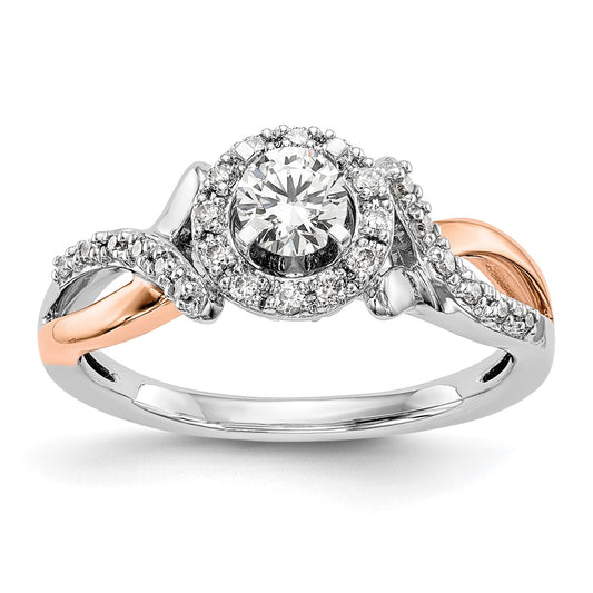 14K White/Rose Gold Two-Tone Rose and White 1/4 Ct. Lab Grown Diamond VS/SI+ G+ Halo Semi Mount Peg Set Engagement Ring