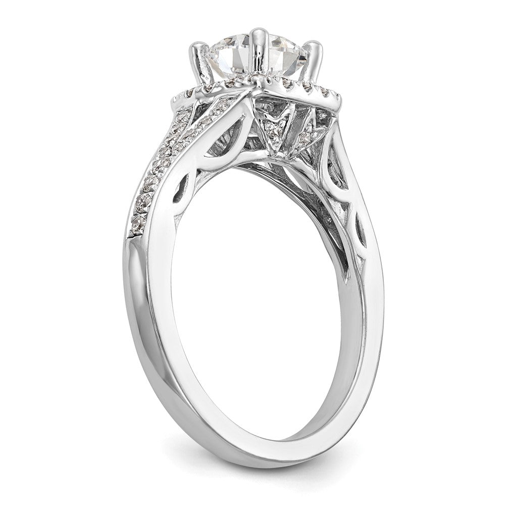 14k White Gold 3/8 Ct. Lab Grown Diamond VS/SI+ G+ 1 Ct. Center Round Semi Mount Halo Engagement Ring