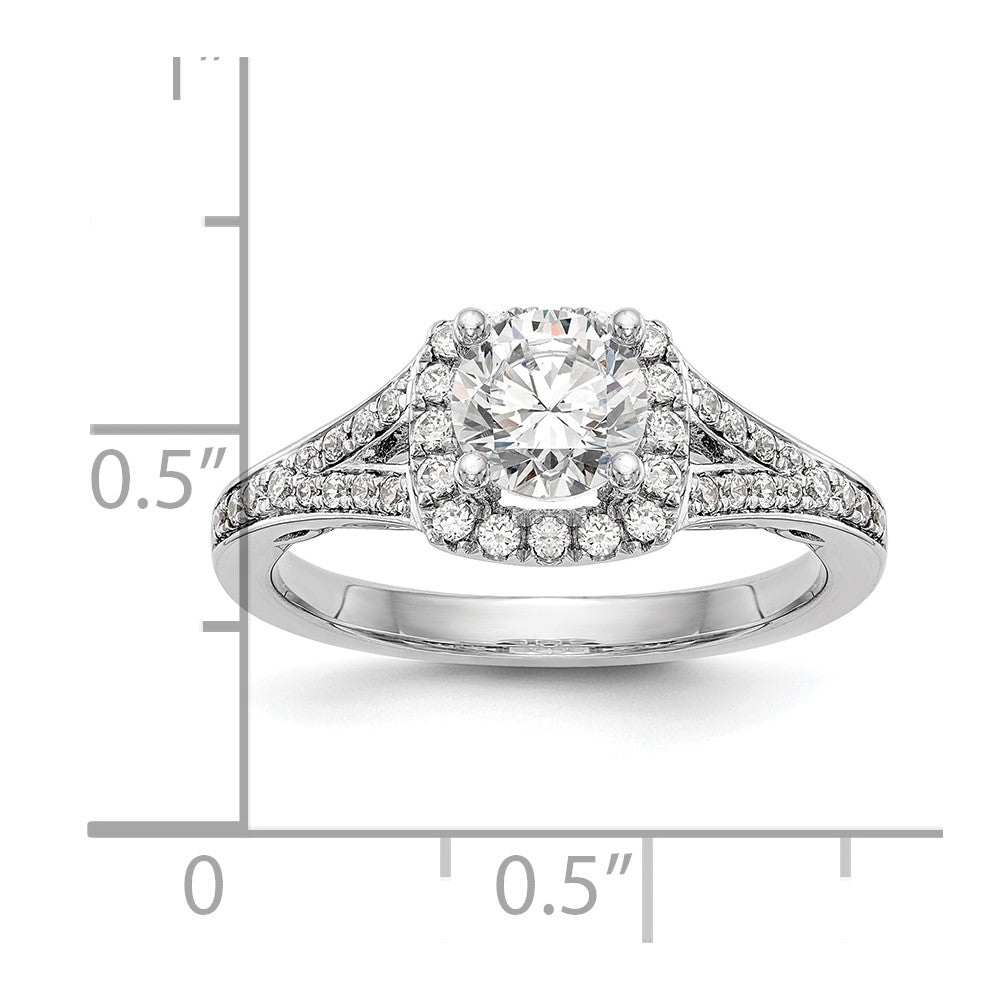 14k White Gold 3/8 Ct. Lab Grown Diamond VS/SI+ G+ 1 Ct. Center Round Semi Mount Halo Engagement Ring