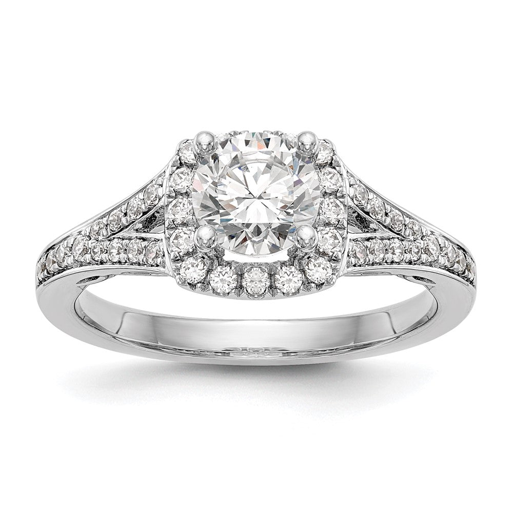 14k White Gold 3/8 Ct. Lab Grown Diamond VS/SI+ G+ 1 Ct. Center Round Semi Mount Halo Engagement Ring