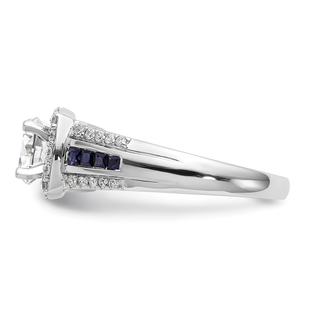 14k White Gold 1/3 Ct. Lab Grown Diamond VS/SI+ G+ and Lab Created Blue Sapphire Semi Mount Peg Set Engagement Ring