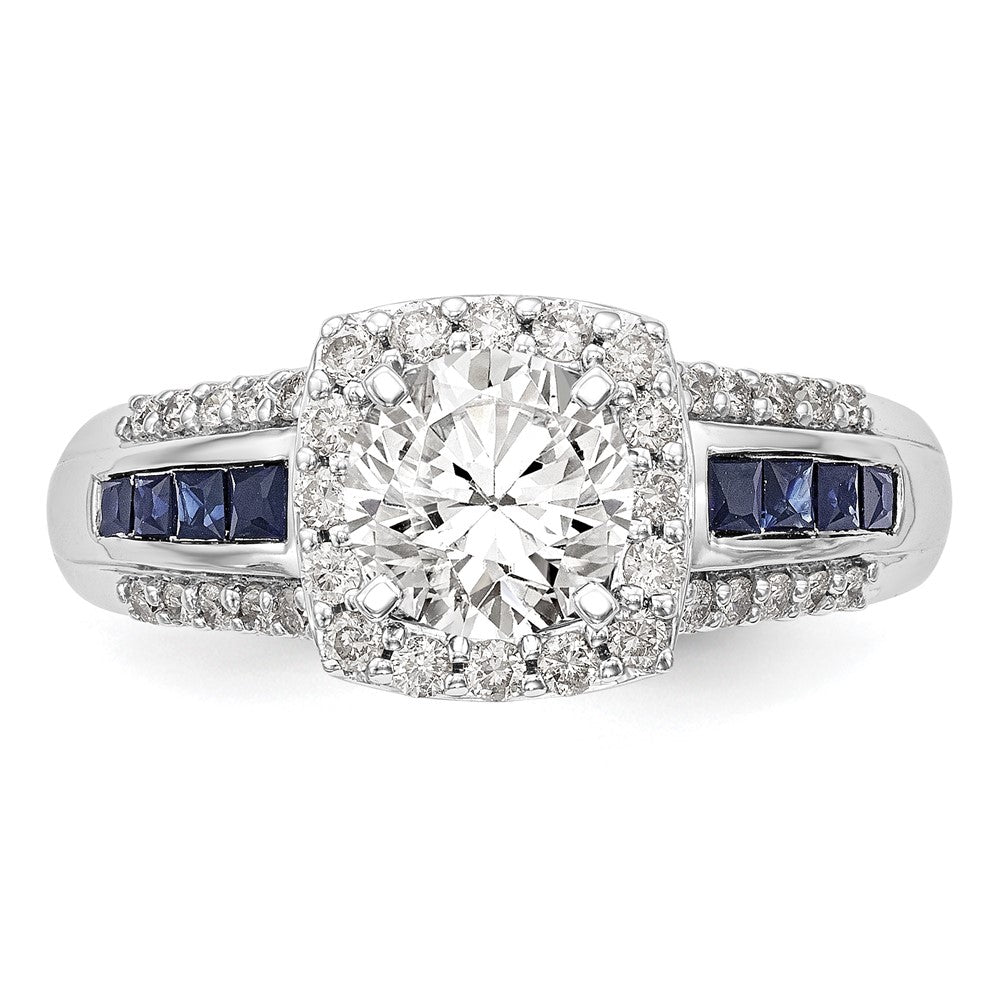 14k White Gold 1/3 Ct. Lab Grown Diamond VS/SI+ G+ and Lab Created Blue Sapphire Semi Mount Peg Set Engagement Ring