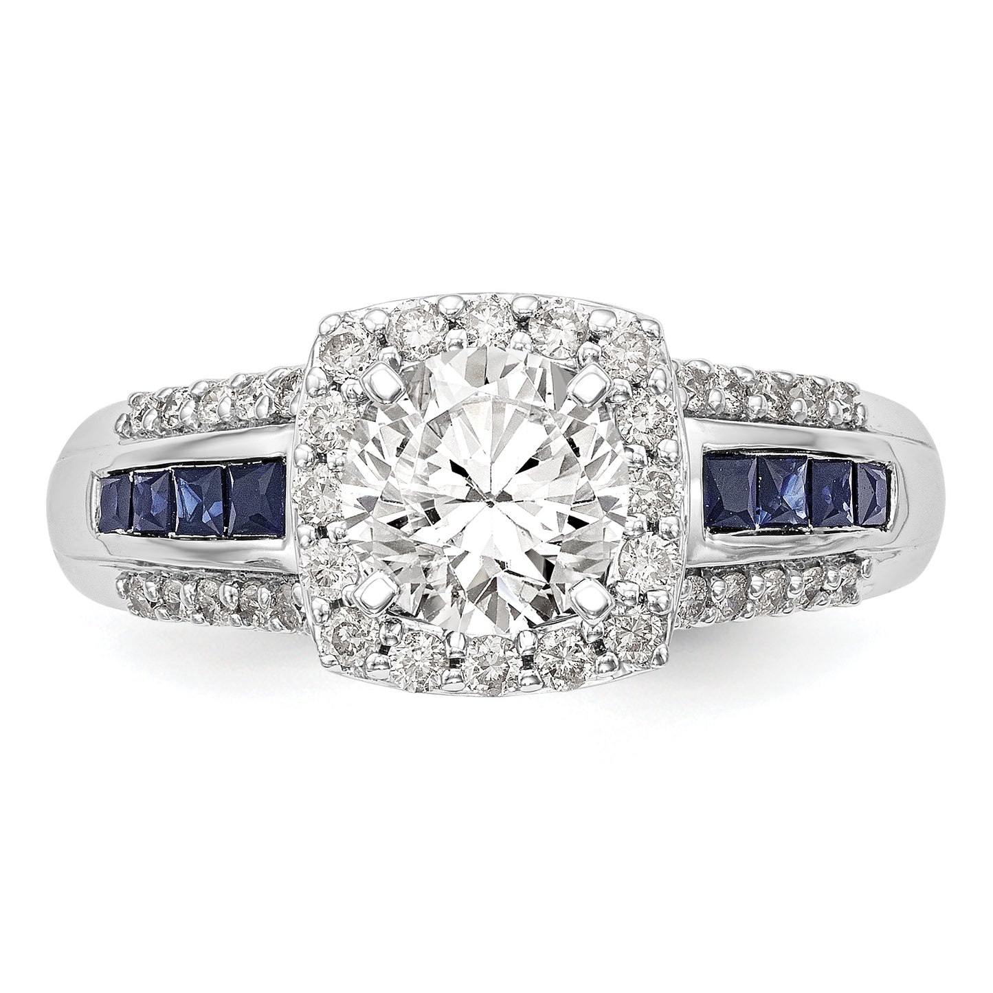 14k White Gold 1/3 Ct. Lab Grown Diamond VS/SI+ G+ and Lab Created Blue Sapphire Peg Set Engagement Ring