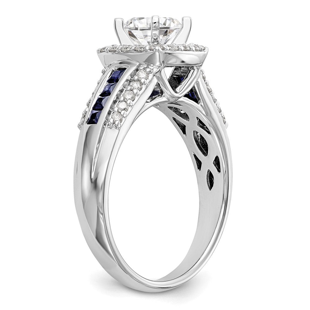 14k White Gold 1/3 Ct. Lab Grown Diamond VS/SI+ G+ and Lab Created Blue Sapphire Semi Mount Peg Set Engagement Ring