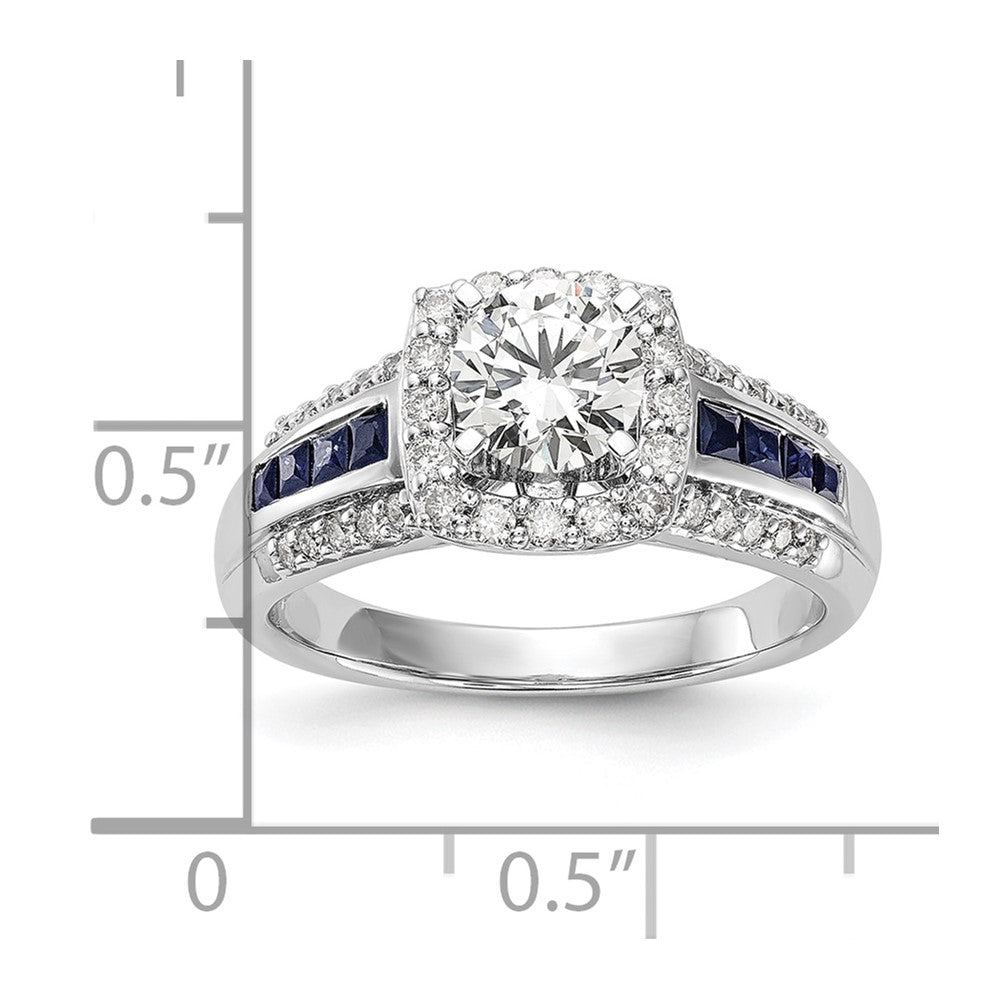 14k White Gold 1/3 Ct. Lab Grown Diamond VS/SI+ G+ and Lab Created Blue Sapphire Semi Mount Peg Set Engagement Ring