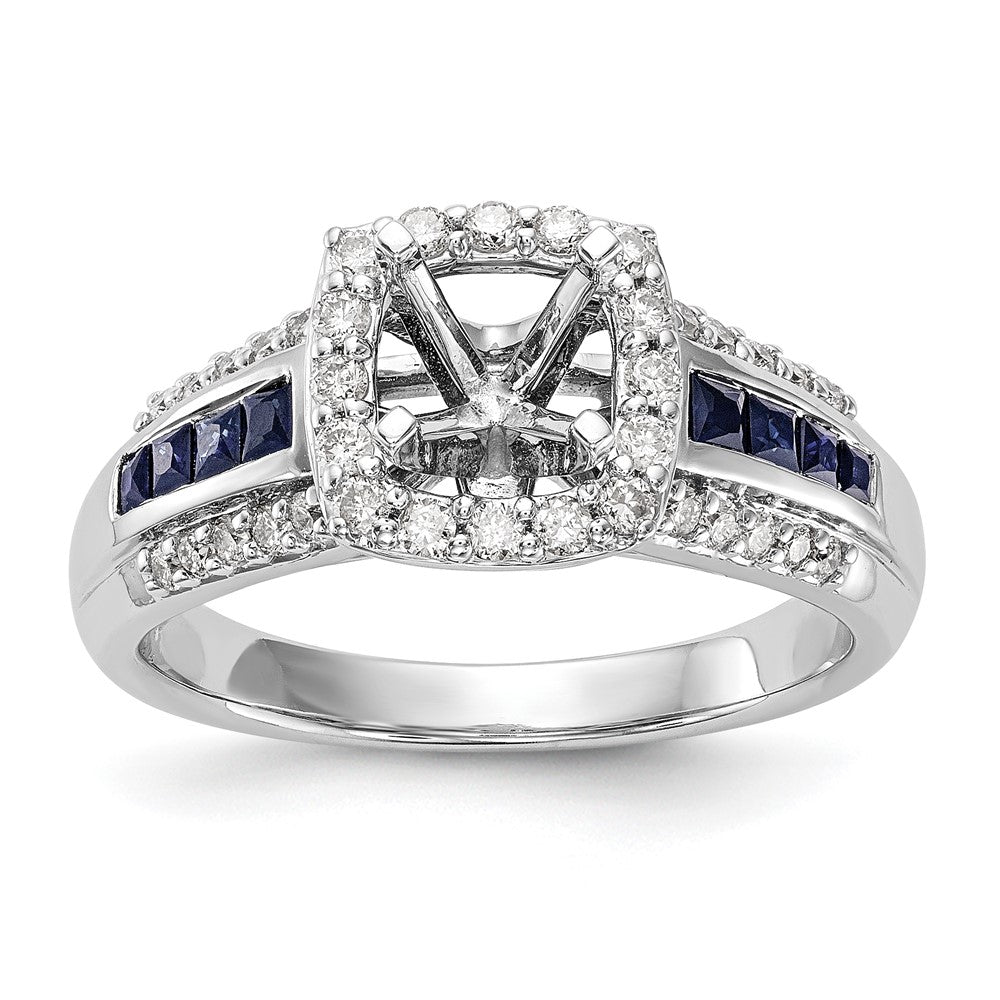 14k White Gold 1/3 Ct. Lab Grown Diamond VS/SI+ G+ and Lab Created Blue Sapphire Semi Mount Peg Set Engagement Ring