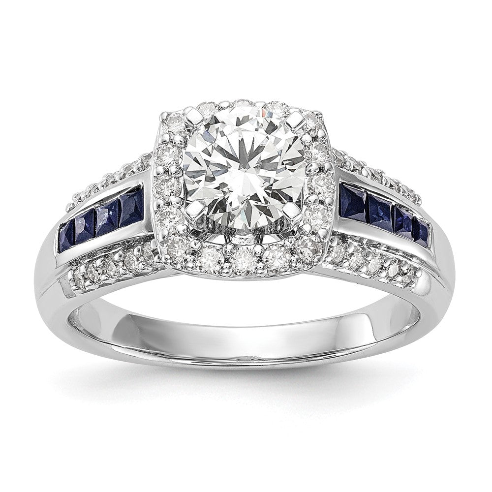 14k White Gold 1/3 Ct. Lab Grown Diamond VS/SI+ G+ and Lab Created Blue Sapphire Semi Mount Peg Set Engagement Ring