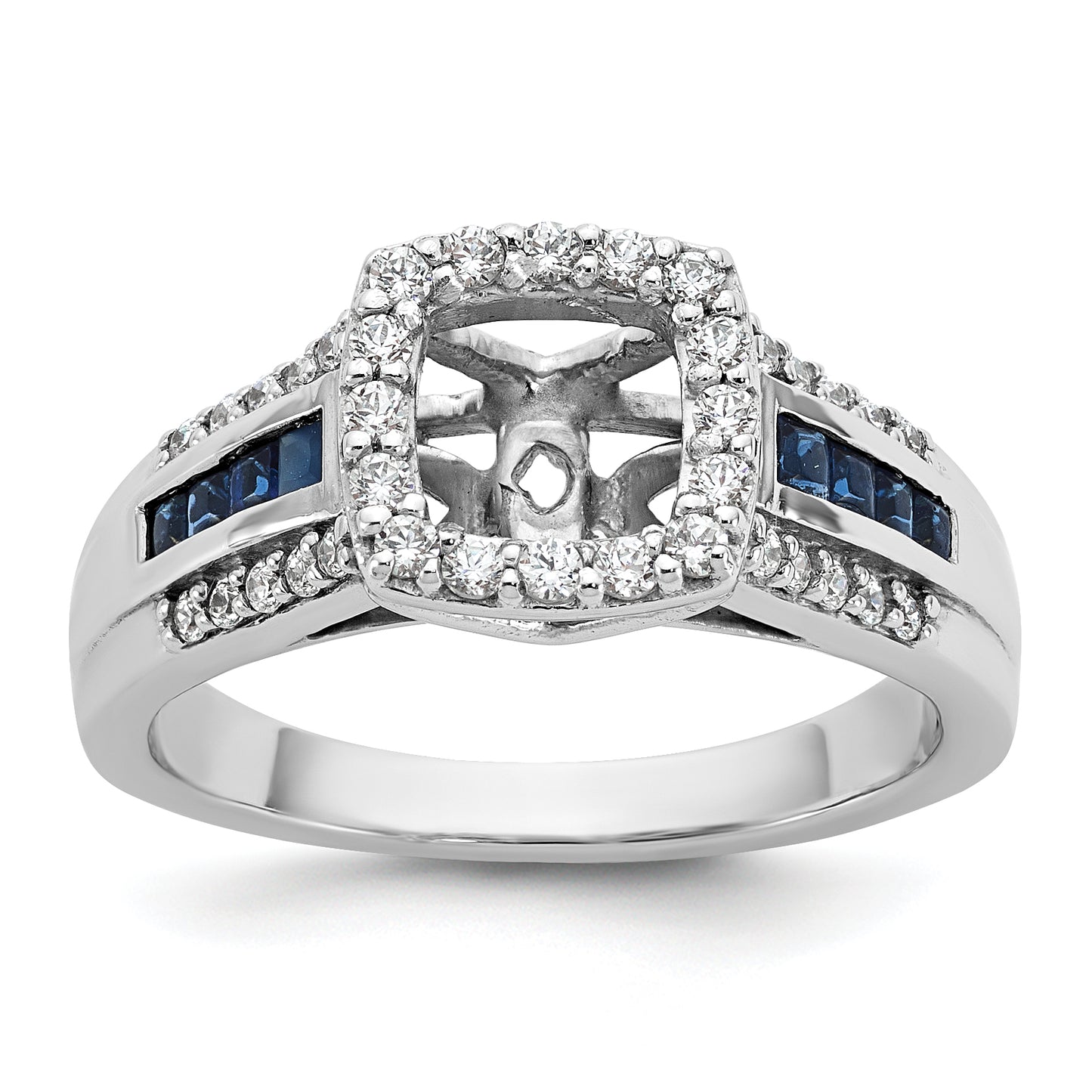 14k White Gold 1/3 Ct. Lab Grown Diamond VS/SI+ G+ and Lab Created Blue Sapphire Peg Set Engagement Ring