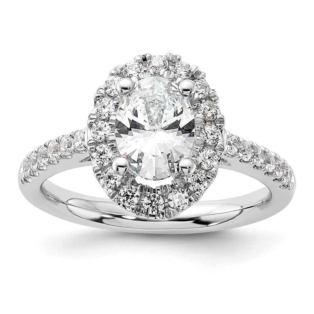 14k White Gold 1/2 Ct. Lab Grown Diamond VS/SI+ G+ 1 Ct. Center Oval Semi Mount Halo Engagement Ring