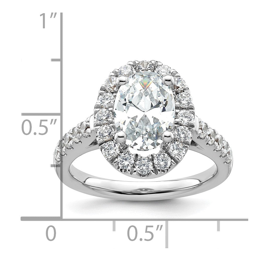 14k White Gold 7/8 Ct. Lab Grown Diamond VS/SI+ G+ 2 Ct. Center Oval Semi Mount Halo Engagement Ring