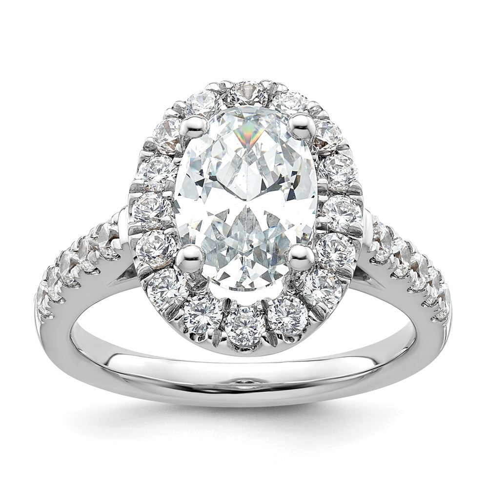 14k White Gold 7/8 Ct. Lab Grown Diamond VS/SI+ G+ 2 Ct. Center Oval Semi Mount Halo Engagement Ring