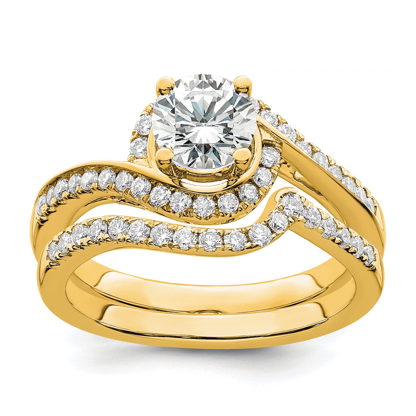 14k Yellow Gold 1/3 Ct. Lab Grown Diamond VS/SI+ G+ 3/4 Ct. Round Center Engagement Ring