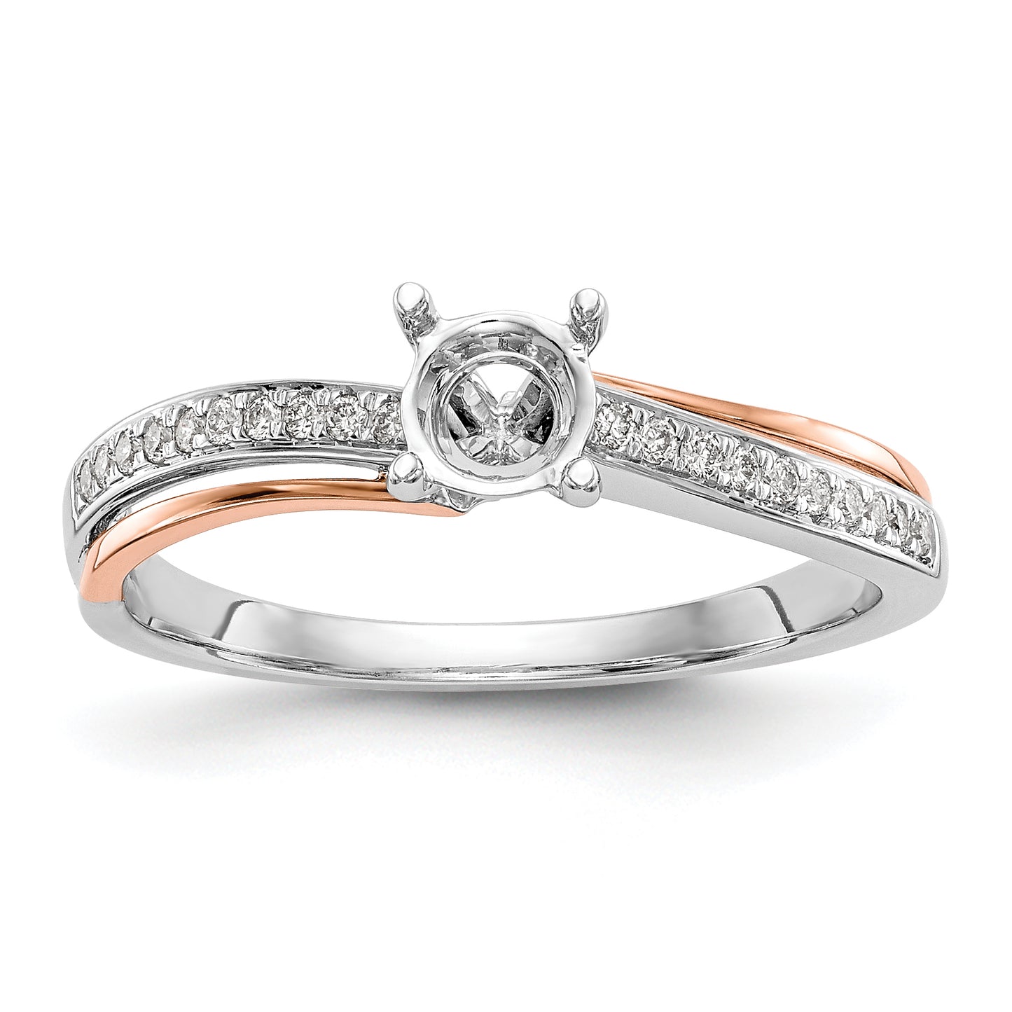 14k Two-Tone Rose and White Gold 1/10 Ct. Lab Grown Diamond VS/SI+ G+ By-Pass Peg Set Engagement Ring