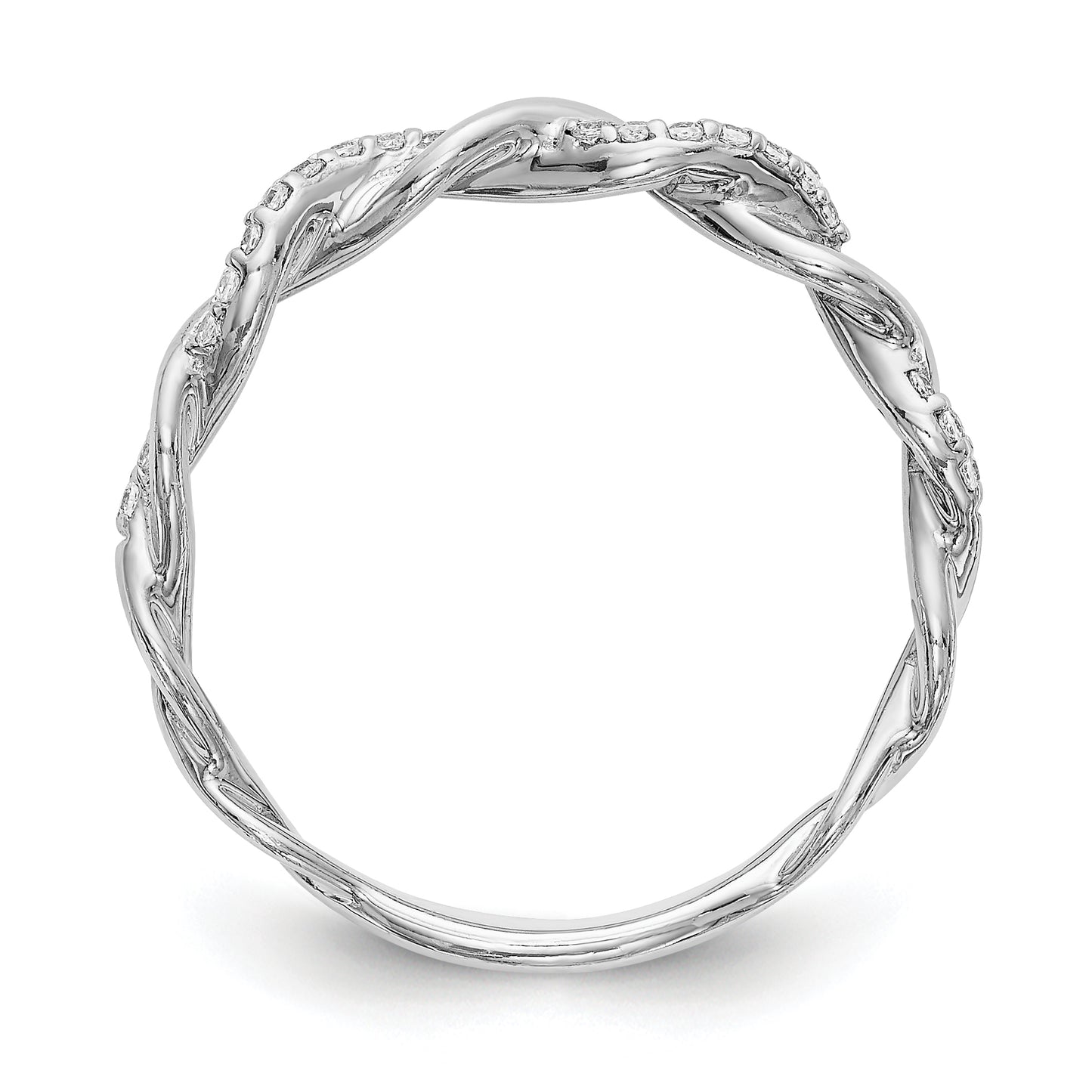 14k White Gold 1/8 Ct. Lab Grown Diamond VS/SI+ G+ Criss Cross Wedding Band Ring