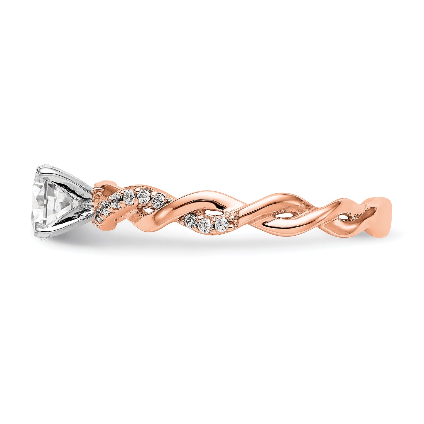 14k Rose Gold 1/10 Ct. Lab Grown Diamond VS/SI+ G+ Peg Set Criss Cross Engagement Ring