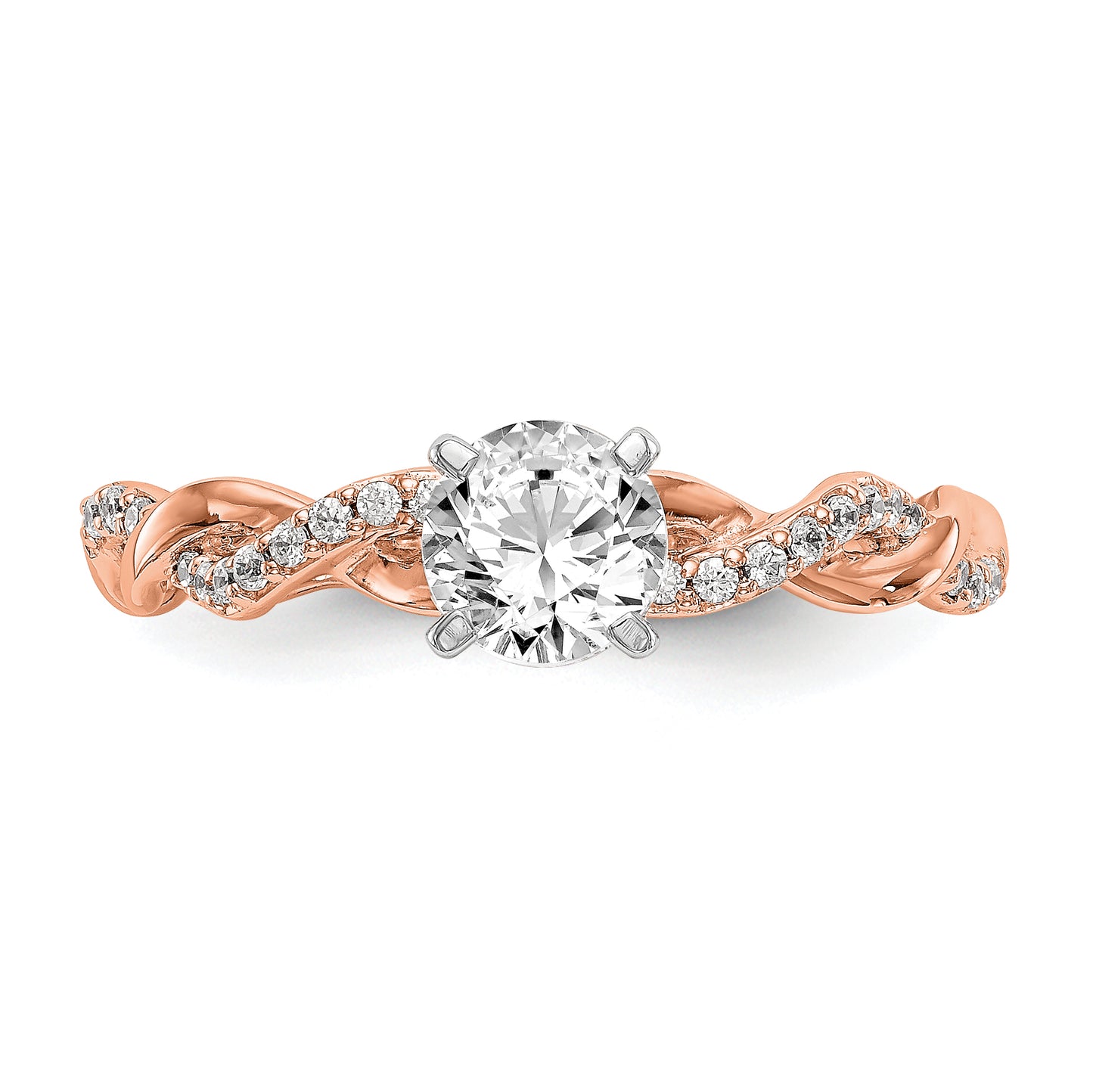 14k Rose Gold 1/10 Ct. Lab Grown Diamond VS/SI+ G+ Peg Set Criss Cross Engagement Ring